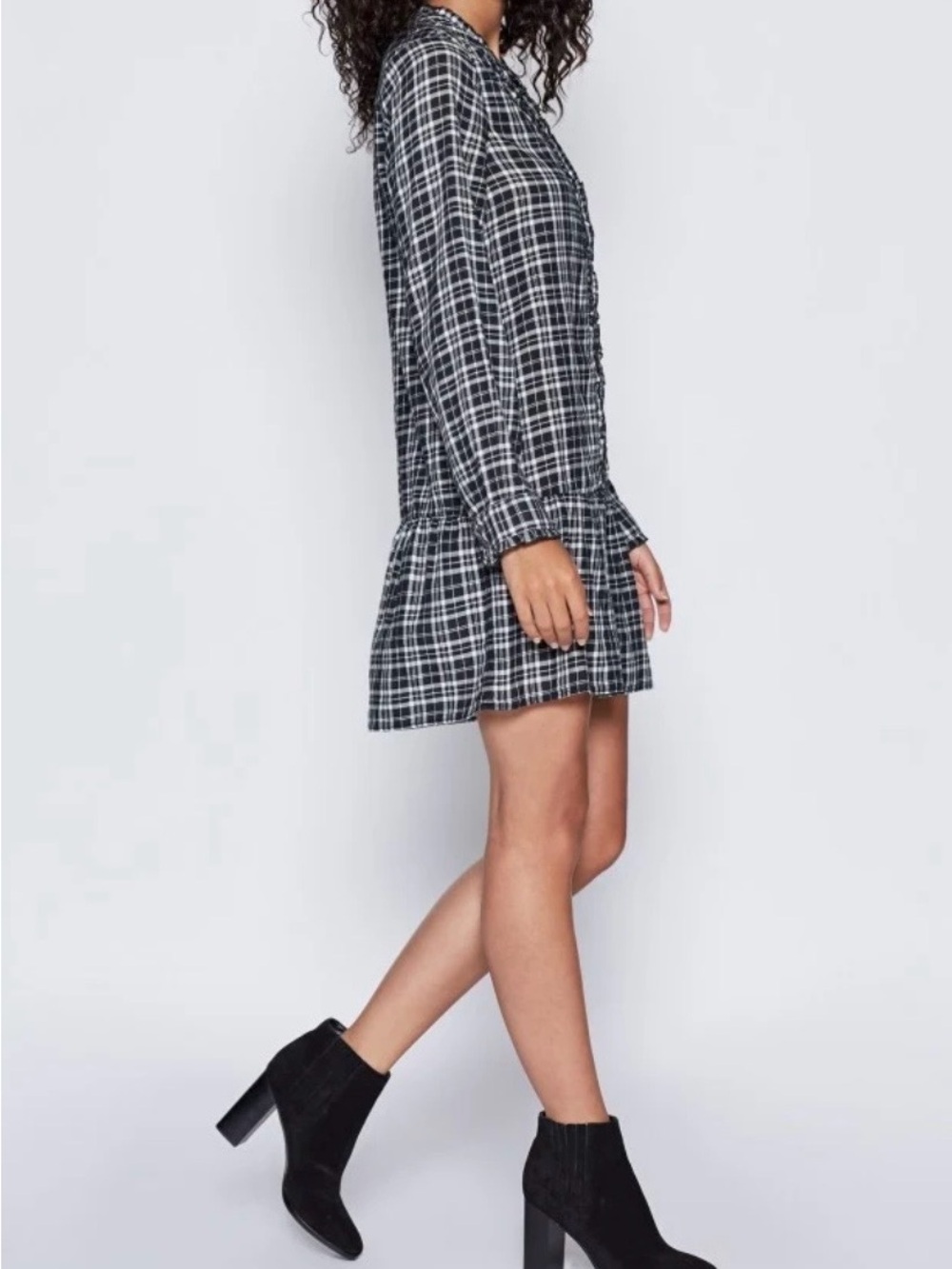 Joie Kaisa Caviar Plaid Cotton Drop Waist Mini Shirt Dress Small New Condition